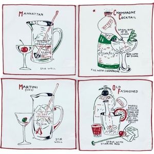 Set 4 Estelle & Alvin’s Restoration Hardware Cocktail Recipe Napkins